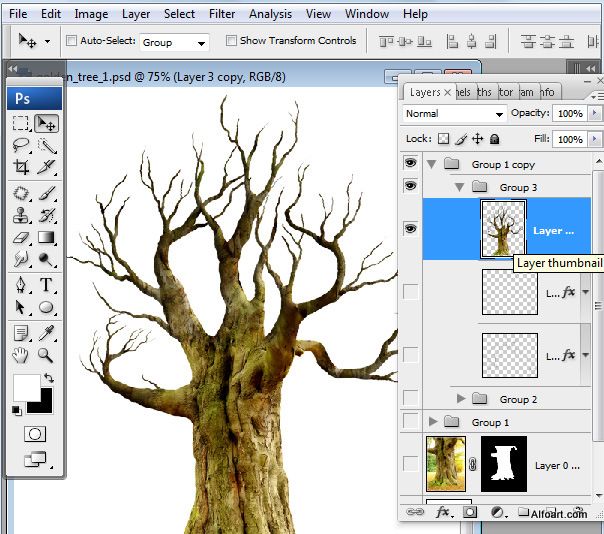 Golden apple tree. Magic scene. Adobe Photoshop Tutorial.
